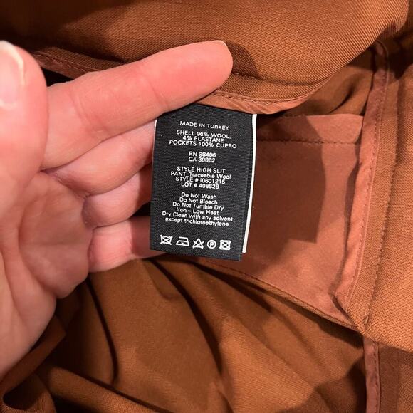 Theory Stretch Wool High Slit Trouser Pant Rust Women's 0 Wide Leg Pant - Picture 6 of 10